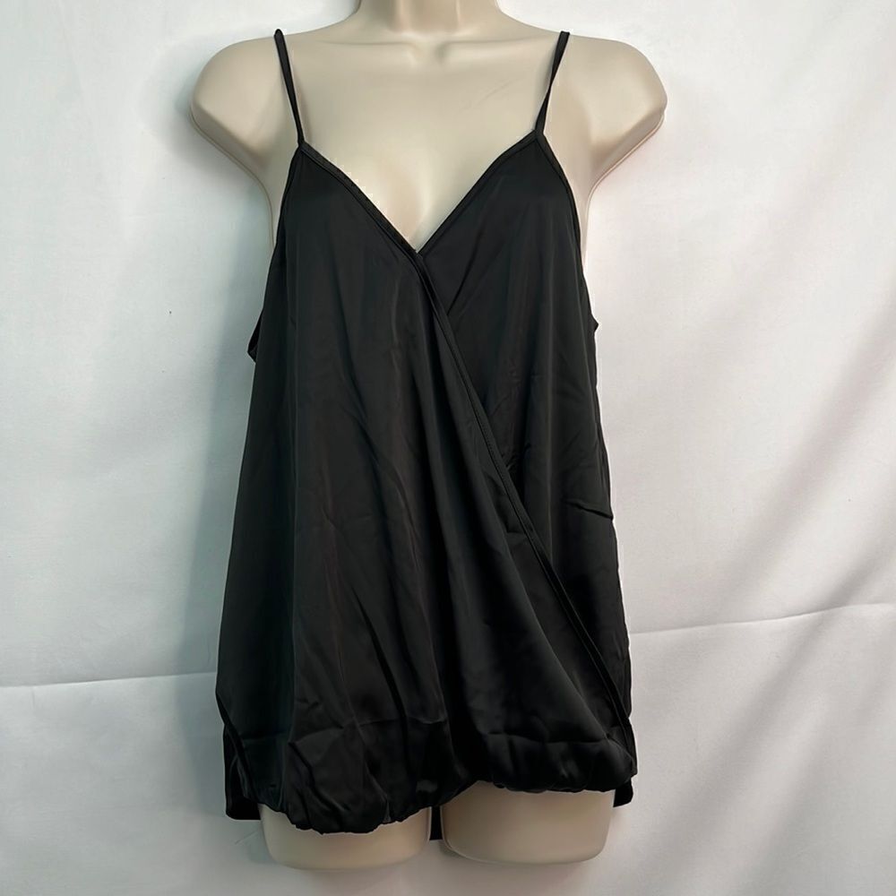 Chigant black satin wrap camisole size small NWT